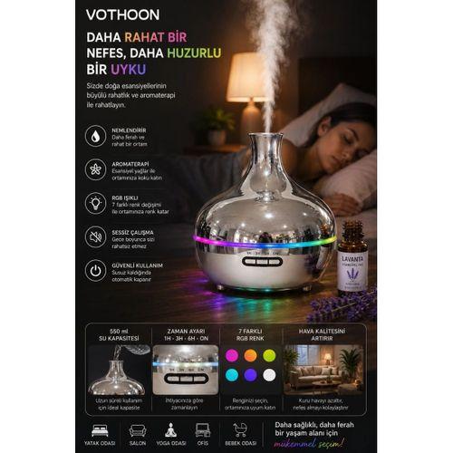 Gümüş Vazo Model Rgb Işıklı Hava Nemlendirici & Aromaterapi Difüzör – 550 Ml Kumandalı