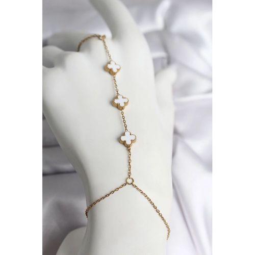 316L Çelik Gold Renk Beyaz Yonca Model Kadın Şahmeran