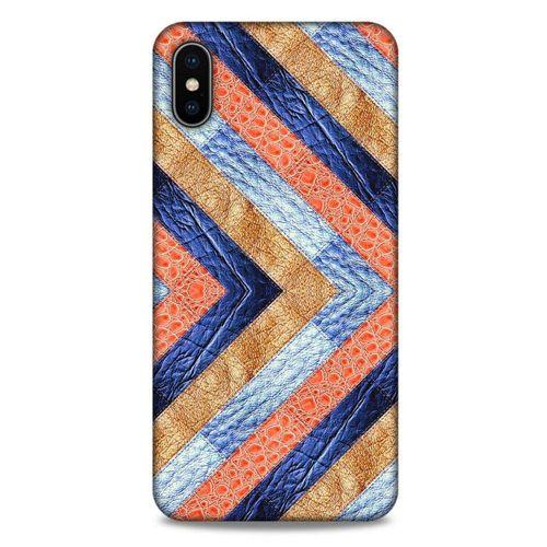 Apple iPhone XS Max Kılıf Patchwork (3) Kapak Lacivert Turuncu