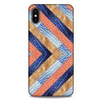 Apple iPhone XS Max Kılıf Patchwork (3) Kapak Lacivert Turuncu