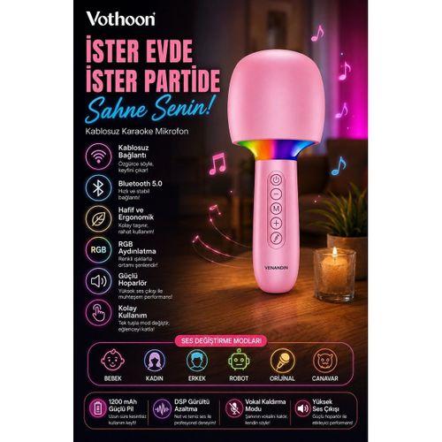 Çocuk Ve Yetişkin Karaoke Mikrofonu Kablosuz Rgb Ambiyans Işığı Ses Değiştirme Modlu Hoparlör