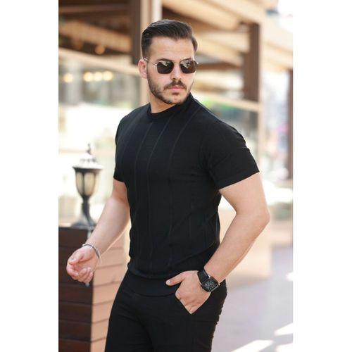 Erkek Desenli çizgi Kabartmalı Kısa Kollu Tişört