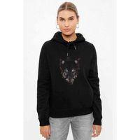 Kurt Wolf Geyik Animal Baskılı Siyah Kadın Kapşonlu Sweashirt