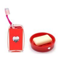 2 Li Banyo Seti,Kırmızı Kalpli Akrilik