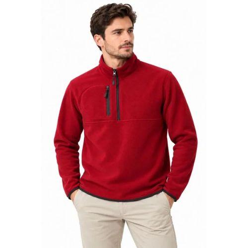 Erkek Polar Dik Yaka Yarım Fermuarlı Fermuarlı Göğüs Cepli Regular Fit Kışlık Sweatshirt - Bordo