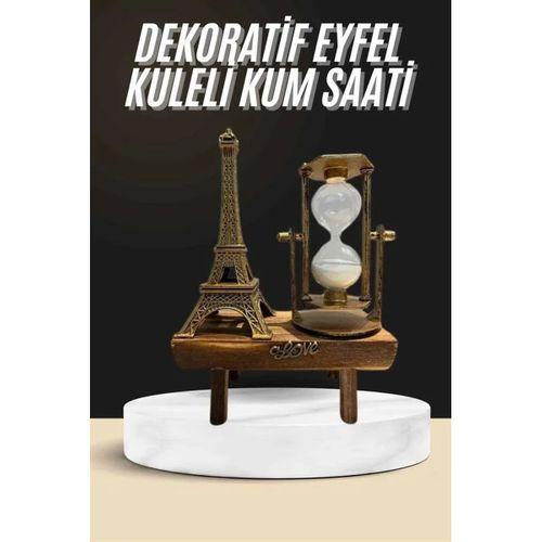 Retro Eyfel Kulesi Ve Kum Saati Dekoratif Ahşap Görünümlü Masa Biblosu