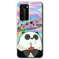MRCİLETİSİM Huawei P40 Pro Kılıf HD Desen Baskılı Arka Kapak + Temperli Cam - Milkshake Panda