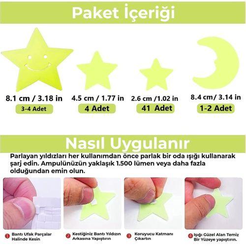 50 Adet Karanlıkta Parlayan Fosforlu Ay Ve Yıldız Tasarımlı Dekoratif Sticker