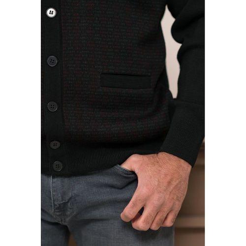 Woolen World Regular Fit V Yaka Ön Cepli Desenli Triko Hırka