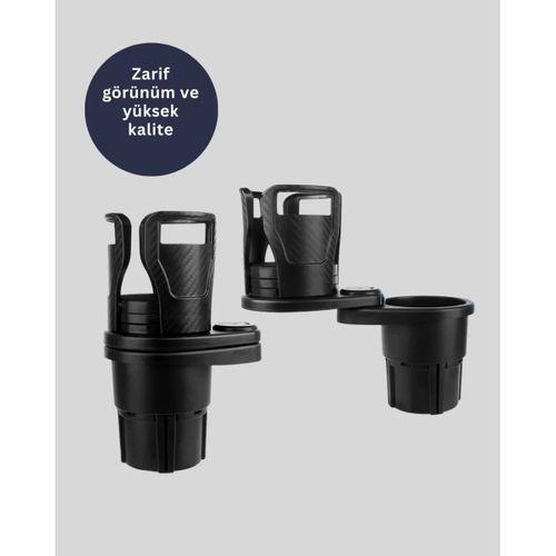 Araba Çift Bardak Tutucu 360° Dönebilen İkisi Bir Arada Ayarlanabilir