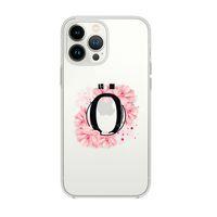 iPhone 13 Pro Pembe Çiçek Desen Ö Harfli Premium Şeffaf Silikon Kılıf