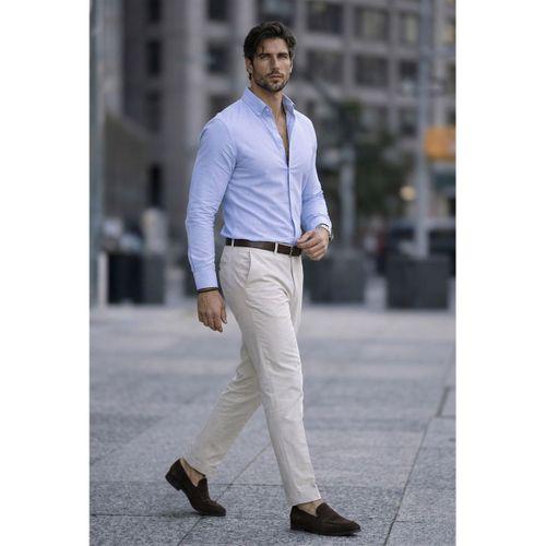 Likralı Regular Fit Nefes Alabilir Klasik Erkek Oxford Gömlek - Açık Mavi