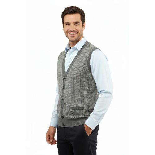 Erkek Düğmeli Yelek Cepli Çelik Örgü Klasik Kalıp 5205L BGL-ST04846