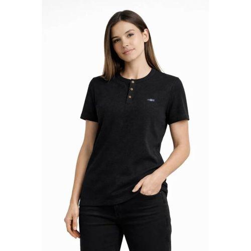 Waffle Dokulu Likralı Henley Yaka Düğmeli Regular Kısa Kollu T-Shirt - Siyah