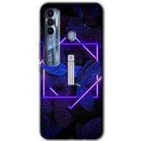 Tecno Spark 7 Pro Kılıf HD Desen Baskılı Arka Kapak - Dark Neon Yaprak İ Harfi + Kırılmaz Cam