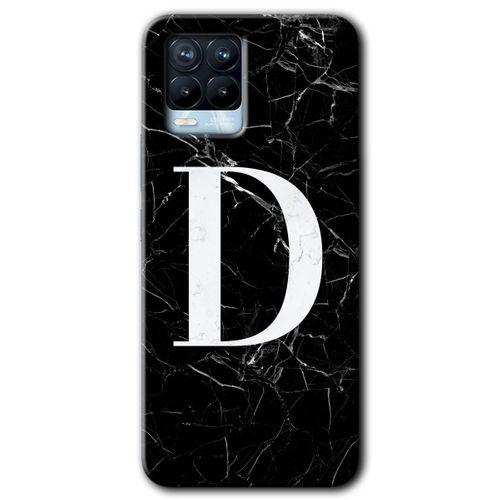 MRCİLETİSİM Realme 8 Pro Kılıf Baskılı Kapak - Siyah Mermer Desenli D Harfi + 5D Tam Kaplayan Cam