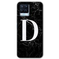 MRCİLETİSİM Realme 8 Pro Kılıf Baskılı Kapak - Siyah Mermer Desenli D Harfi + 5D Tam Kaplayan Cam