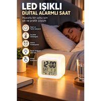 Dekoratif Küp Saat Led Işıklı Dijital Saat Alarm Ve Sıcaklık Özellikli