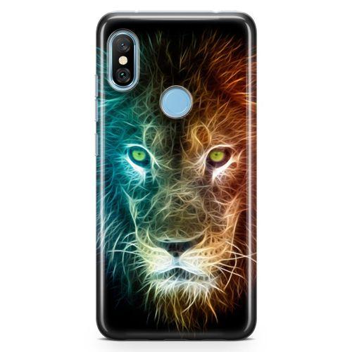 Xiaomi Redmi Note 6 Pro Kılıf Neon Aslan Arka Kapak Koruma Desenli Full Koruyucu