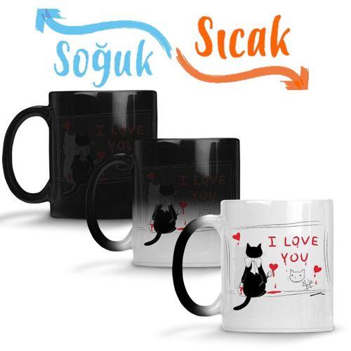 Kedi Cat Love Sihirli Kupa Bardak Porselen