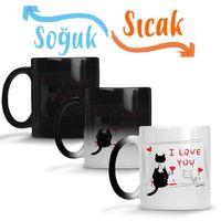 Kedi Cat Love Sihirli Kupa Bardak Porselen