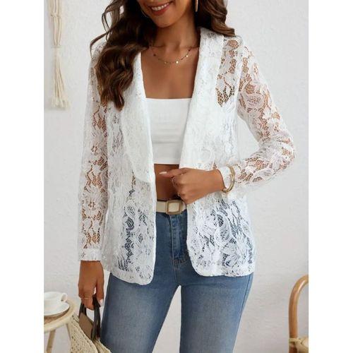 Kadın Uzun Kollu Yakalı önü Açık Dantelli Ceket