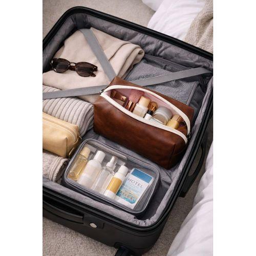 Deri Makyaj Kozmetik Çantası Seyahat Tipi Çanta Organizer Kahverengi