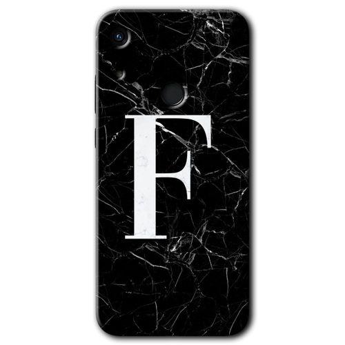 Potkal Hediye Fabrikası Huawei Y6s 2019 HD Baskılı Kılıf + 9D Tam Ekran Koruyucu - Siyah Mermer Desenli F Harfi