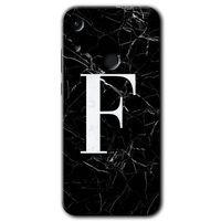 Potkal Hediye Fabrikası Huawei Y6s 2019 HD Baskılı Kılıf + 9D Tam Ekran Koruyucu - Siyah Mermer Desenli F Harfi