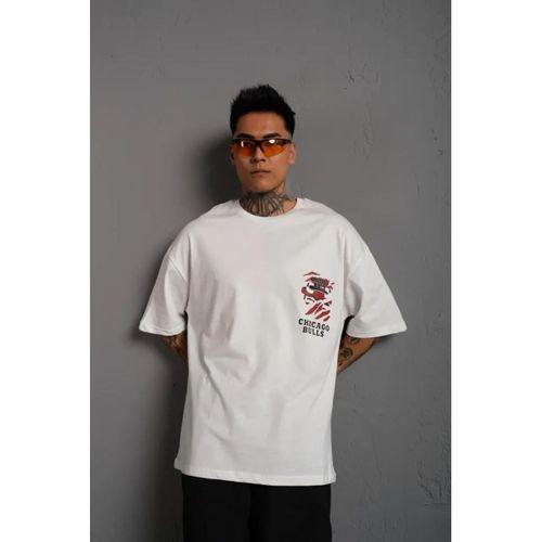 Erkek Sırt Baskılı A Kalite Oversize T-shirt - Beyaz