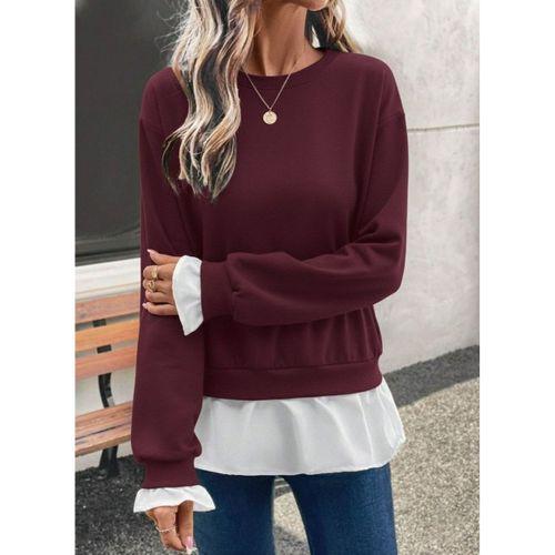 Kadın Uzun Kollu Bisiklet Yaka Viskon Iki Iplik Ve Etek Ucu Trikoton Bluz