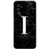 MRCİLETİSİM Samsung Galaxy M23 Kılıf Baskılı Kapak - Siyah Mermer Desenli I Harfi + 5D Tam Kaplayan Cam