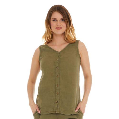 Haki Kolsuz Müslin Bluz