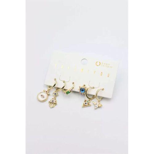 Taşlı Set Küpe - Altın