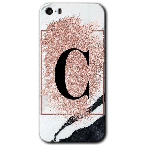 MRCİLETİSİM iPhone 5 Kılıf HD Desen Baskılı Arka Kapak + Mat Kobra Cam - Pembe Mermer Desenli C Harfi