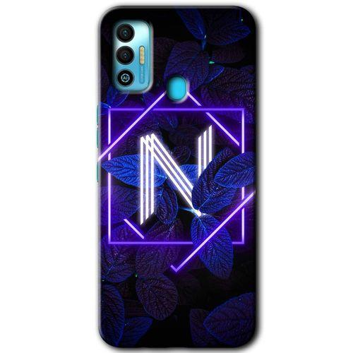 Tecno Spark 7T Kılıf HD Desen Baskılı Arka Kapak - Dark Neon Yaprak N Harfi + Kırılmaz Cam