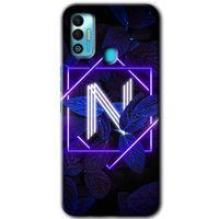 Tecno Spark 7T Kılıf HD Desen Baskılı Arka Kapak - Dark Neon Yaprak N Harfi + Kırılmaz Cam