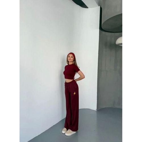 Osy Modal Yumuşak Dokulu Kumaş Nakış Işlemeli Rahat Bol Paça Eşofman Pantalon - Bordo