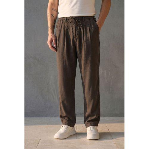 Magnus Tensel Kumaş Relaxed Fit Beli Lastikli Erkek Pantolon - Kahve
