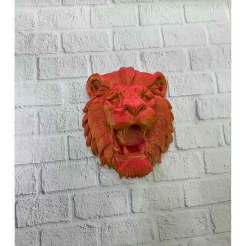 Dekoratif Asılabilir Aslan Başı 3d Duvar Heykeli Gold Red 20x21 Cm