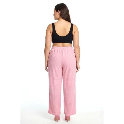 Kadın Pudra Pembe Dokulu Büyük Beden Cepli Pijama Altı
