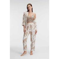 İp Askılı V Yaka Çiçek Desenli Yazlık Dokuma Dantel Detaylı Sabahlık Pijama Takımı