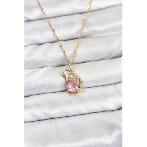 316L Çelik Zincir Gold Renk Pembe Kuğu Model Zirkon Taşlı Kadın Kolye