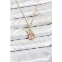 316L Çelik Zincir Gold Renk Pembe Kuğu Model Zirkon Taşlı Kadın Kolye