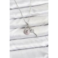 316L Çelik Zincir Gümüş Renk Kilit Anahtar Model Zirkon Taşlı Kadın Kolye