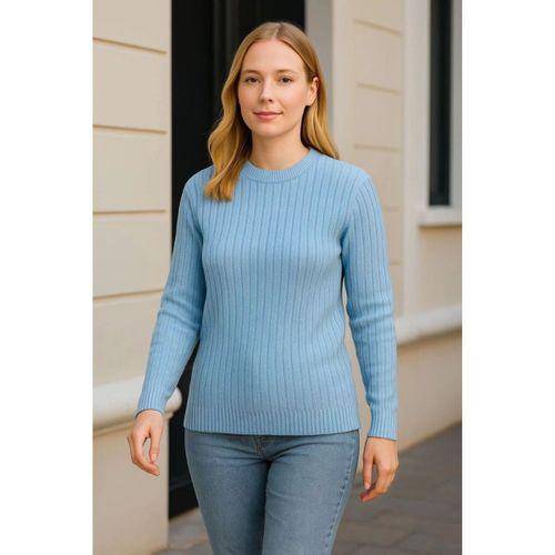 Bisiklet Yuvarlak Yaka Triko Kazak Pamuklu Kalın Fitilli Dokuma, Regular Fit Uzun Kollu Kışlık Model - Bebe Mavisi
