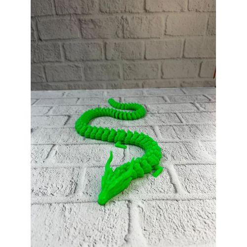 Yeşil Hareketli Ejderha Figürü Esnek Gövdeli Fantastik Dekor 60 Cm