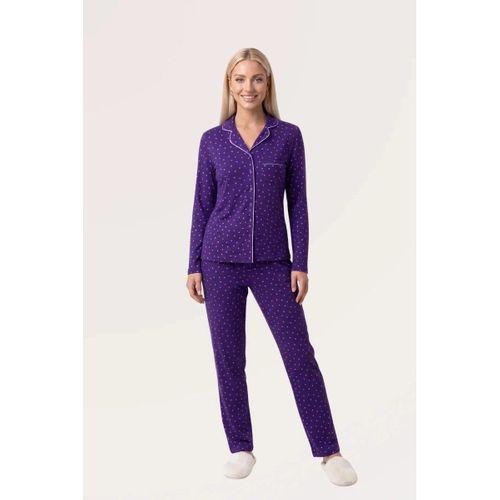 Kadın Pijama Takımı - Uzun Kol Puantiyeli Düğmeli