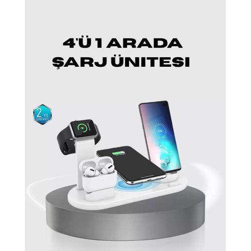 4’lü Apple Kablosuz Şarj Standı İphone Watch Ve Airpods Çoklu Şarjlı