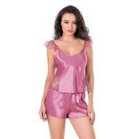 Gül Kurusu Saten Babydoll Şort Takımı